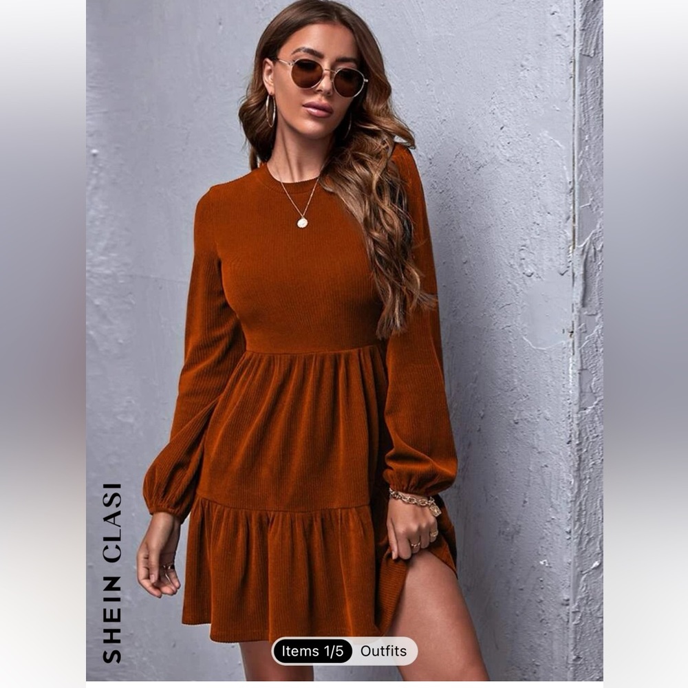 Ruffled hem rib-knit dress